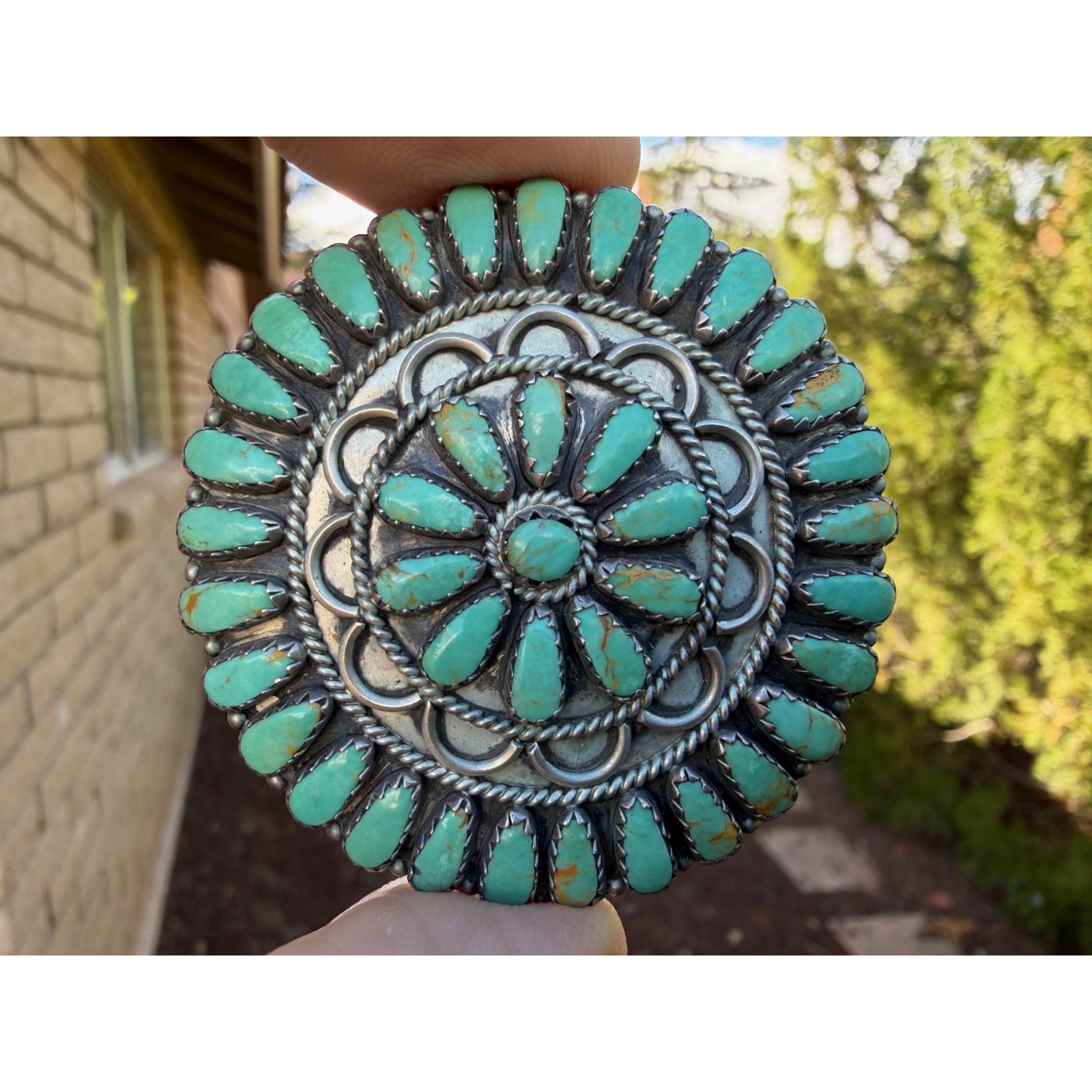 Larry Moses Begay Navajo Sterling Silver Blue Green Cluster Turqiouse Pendant